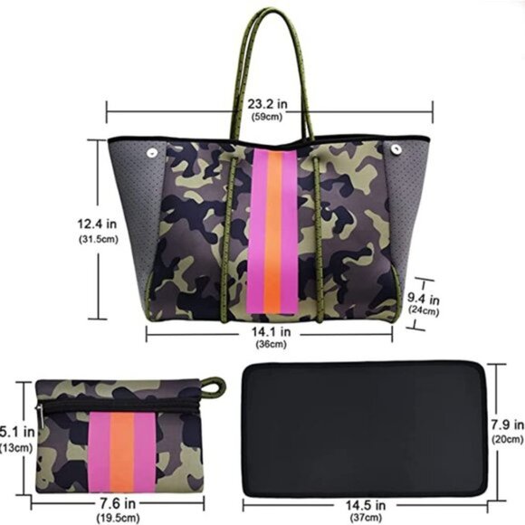 Camo Print Versatile Tote Bag | NWT | Large Size | Bold Pink and Orange Detail - Picture 3 of 9